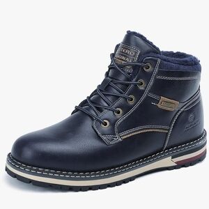 ASTERO Men’s Winter Warm Ankle Boots Fur Lining Lined Snow Waterproof Non-Slip